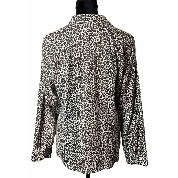 Talbots Sz 16P Petite Animal Leopard Print Button Up Blouse Wrinkle Resistant - Picture 4 of 10